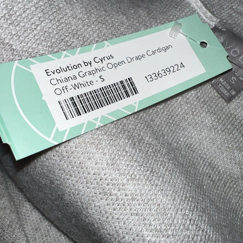 Evolution By Cyrus Chiana Graphic Drape Cardigan‎ Open Front Gray Ivory Small - Picture 6 of 9